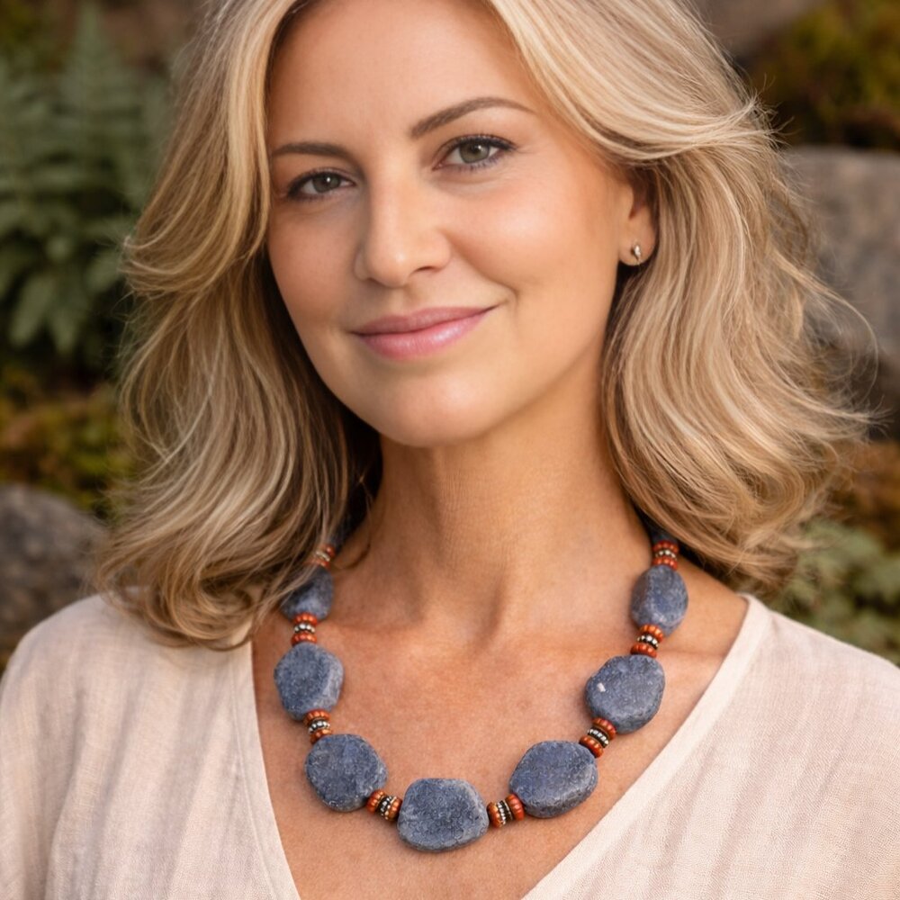 Natural Blue Coral Necklace - Picture 3 of 9